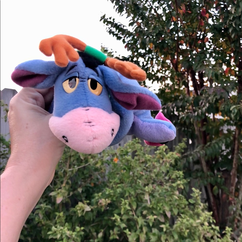 DISNEY Eeyore Plush Christmas Reindeer Beanie Stuffed Animal